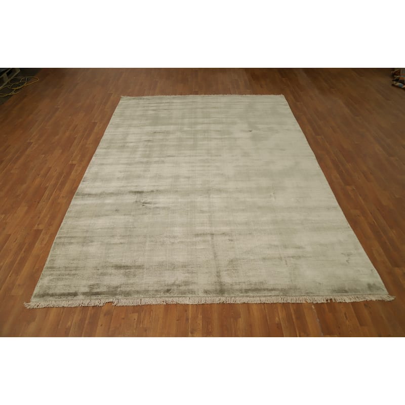 Hand Knotted Oriental Viscose Silk Carpet Modern Modern Green Abstract Area Rug - 11' 4'' X 8' 0''