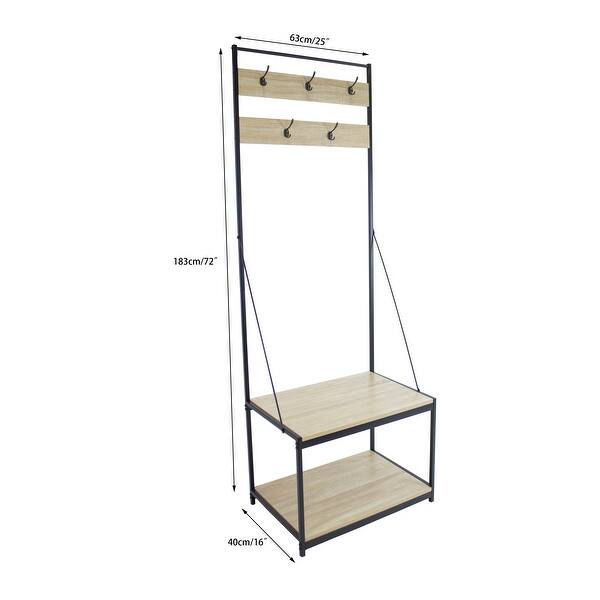 Mordern Entryway Hall Storage Shelf with 5 Hooks with Steel Frame