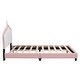 preview thumbnail 27 of 57, Upholstered Platform Bed w/ Crown Headboard, Leather Princess Bed Frame with Wood Slats Support for Kids Teens