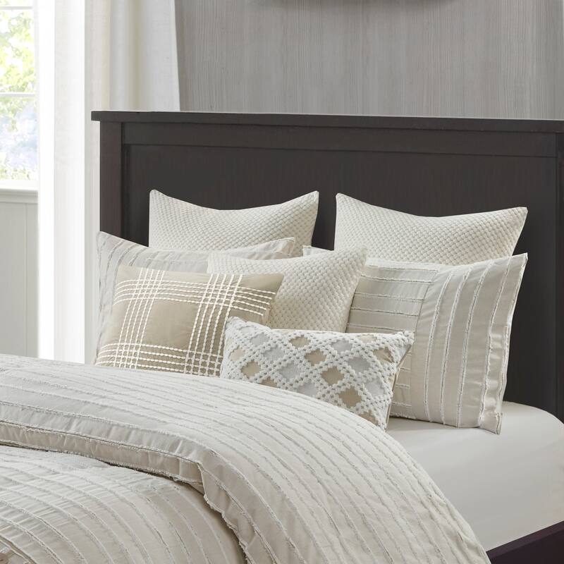Madison Park Signature Essence Oversized Cotton Clipped Jacquard Comforter Set with Euro Shams and Throw Pillows