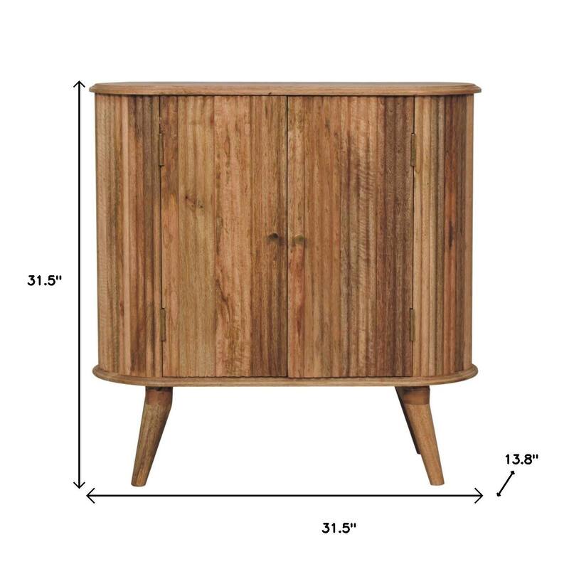HomeRoots 32" Brown Solid Wood Oval Ribbed Texture Cabinet With Two Doors