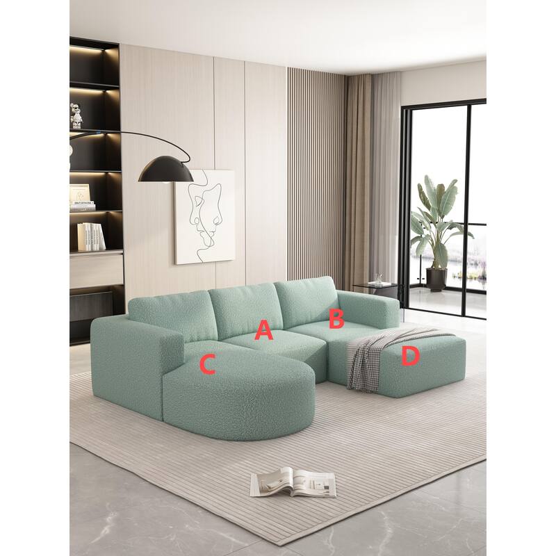 U-Shaped Modular Sofa 104.32" with Chaise & Ottoman, Yarn Fleece Fabric, Compressed Foam