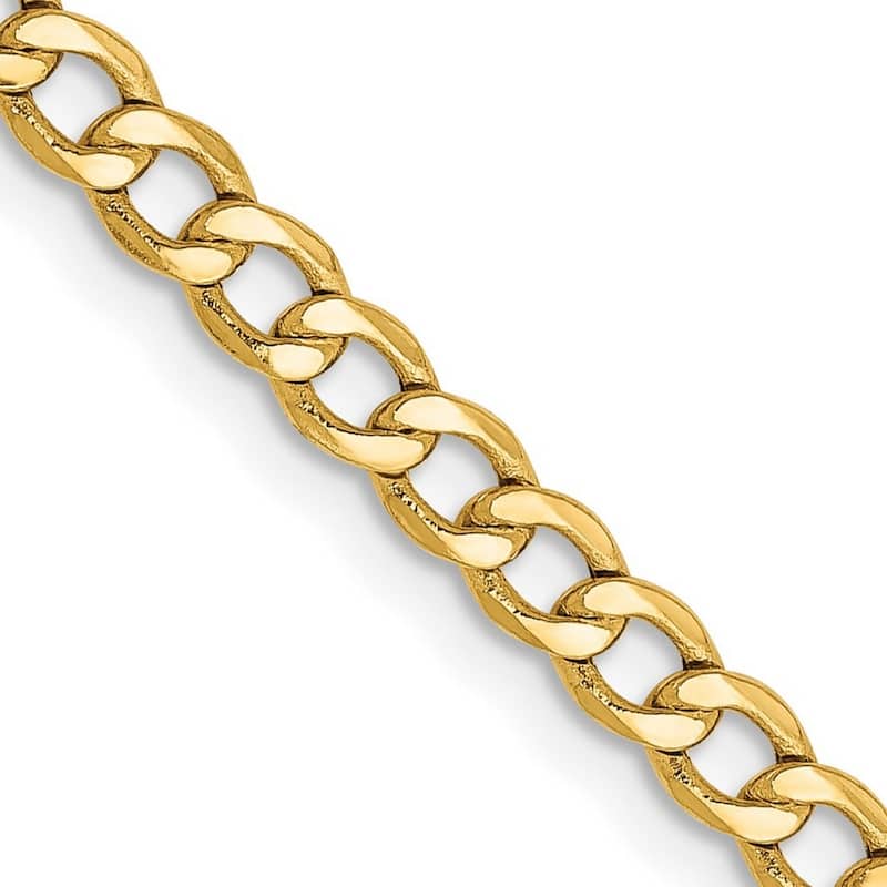 Curata 14k Yellow Gold Hollow Polished Lobster Claw Closure 3.35mm Semi-Solid Curb Link Chain Bracelet - 8 Inch