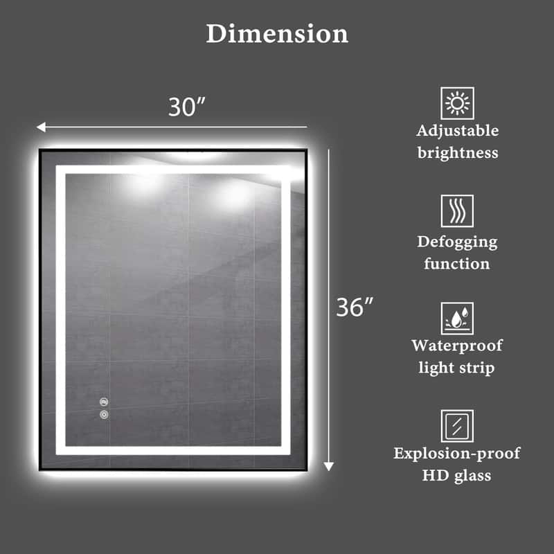 Yulika 30" x 36" LED Bathroom Mirror for Wall Dimmable Vanity Mirror with Lights Memory Smart Mirror - 30x36in