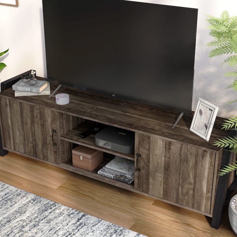 Carson Farmhouse Reclaimed Oak 66-inch 6-Shelf TV Stand