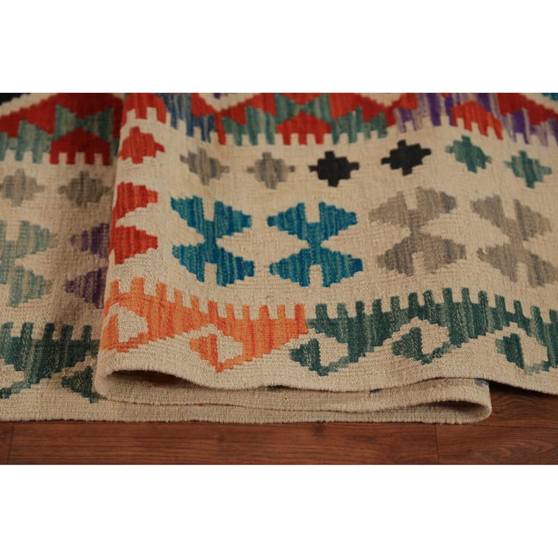 Geometric Kilim Oriental Large Rug Hand-Woven Tribal Wool Carpet - 10'6"x 16'3"