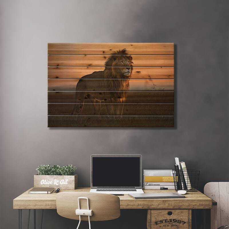 The King In The Morning Light Print On Wood by Xavier Ortega - Multi-Color