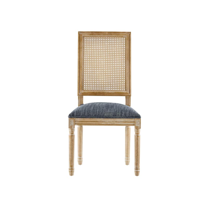 [Set of 4] French Country Dining Chairs - Elegant Cane Backrest & Upholstered Seats with Fluted Legs- Solid Rubberwood Frame