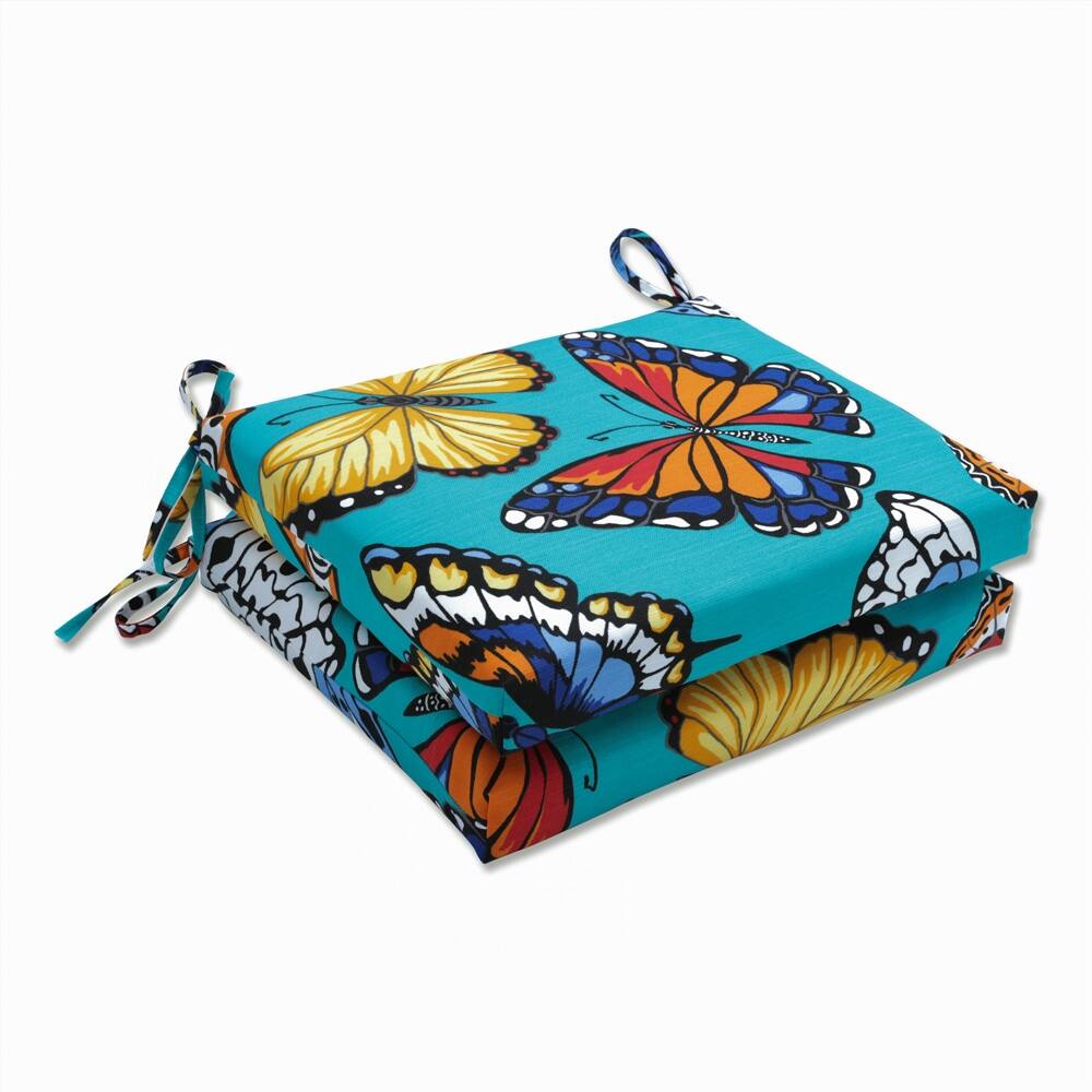 Butterfly Garden Turquoise Squared Corners Seat Cushion (Set Of 2) - 18.5 X 16 X 3