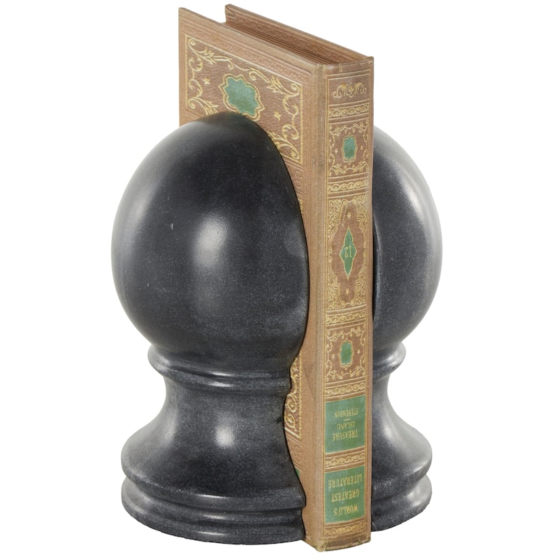 Black or White Marble Sleek Orb Globe Decorative Bookends (Set of 2)