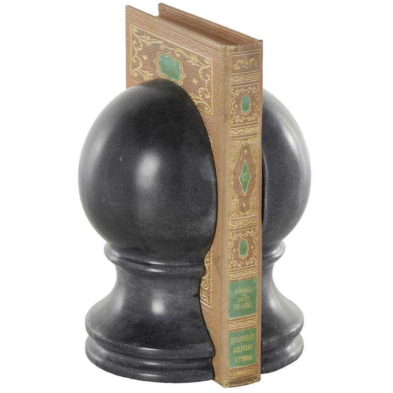 Marble Globe Sleek Orb Bookends - Set of 2 Black or White - Roche River Decor