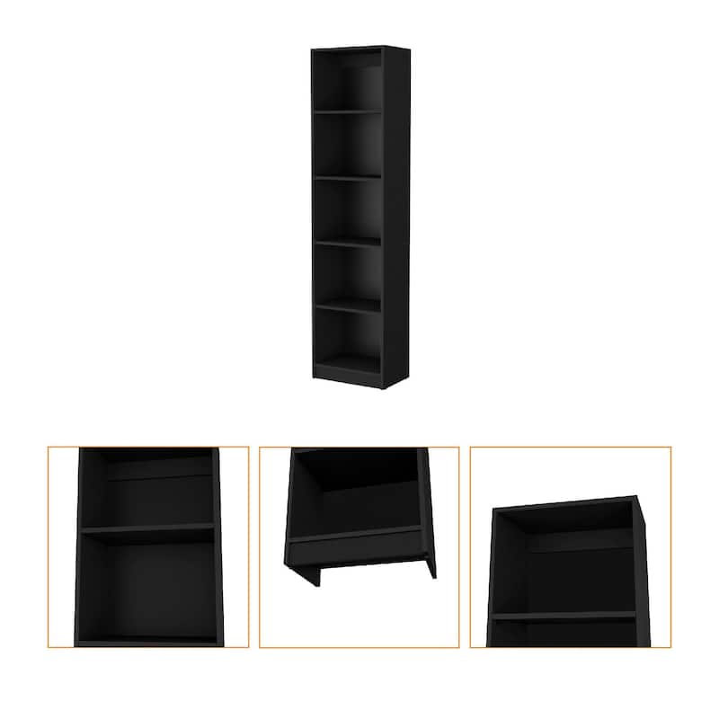 FM FURNITURE Sutton Slim Bookcase with Modern 5-Shelf Design