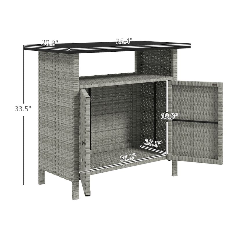 PE Rattan Outdoor Storage Cabinet with Tabletop and Open Shelf - 35.4" L x 20.9" W x 33.5" H