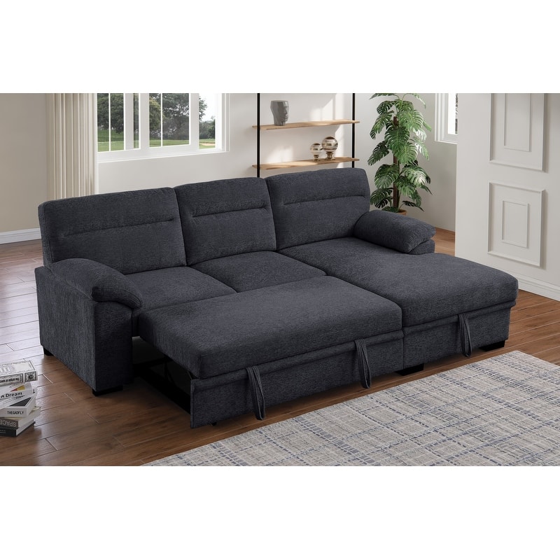Kipling II 94"W Chenille Fabric Sleeper Sectional Sofa with Right-Facing Chaise, Cupholders, USB Charging port