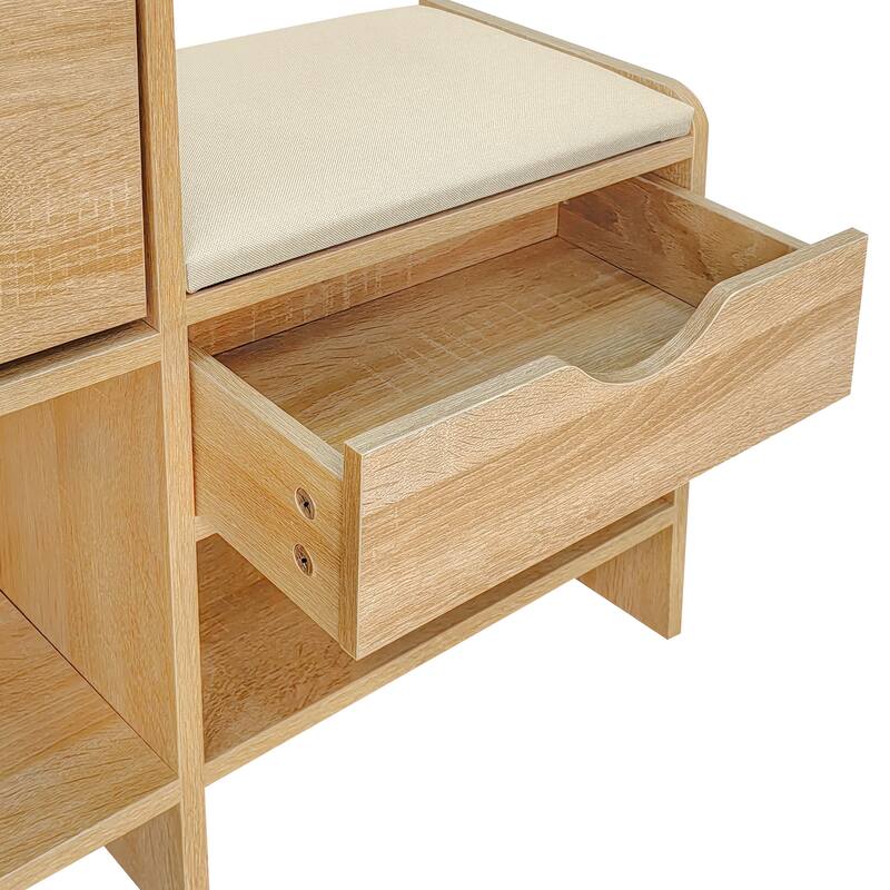 47.2" Rattan Shoe Storage Cabinet with 2 Flip Drawers, Narrow Shoe Rack Cabinet with 1 Storage Drawer & Bench for Hallway