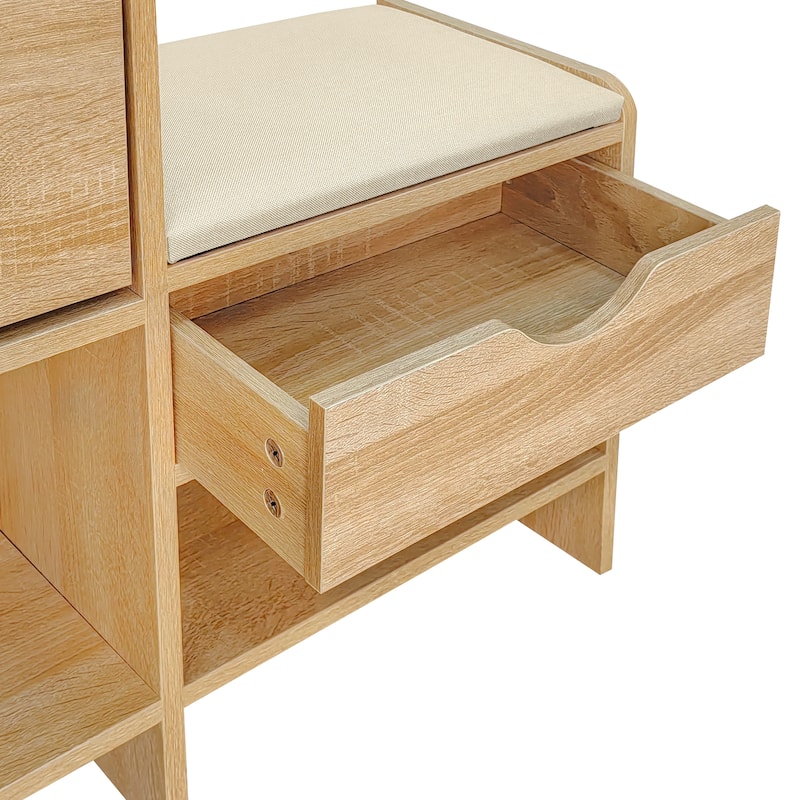 Wood Flip-Drawer Storage Shoes Bench Entryway Shoe Storage