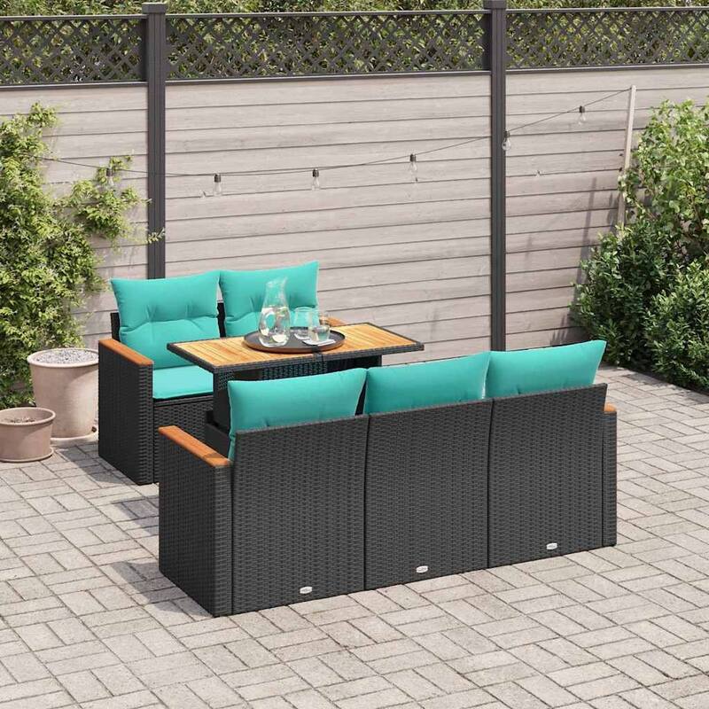 vidaXL Patio Sofa Set with Cushions Armrest Sofas 6 Piece Poly Rattan Acacia - 21.7 x 24.4 x 27.2