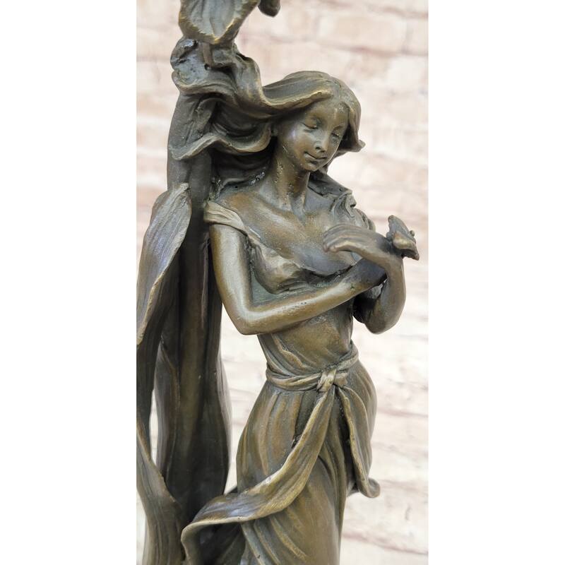 Art Nouveau Real Bronze Romantic Lady Candle Holder Figurine Signed Milo