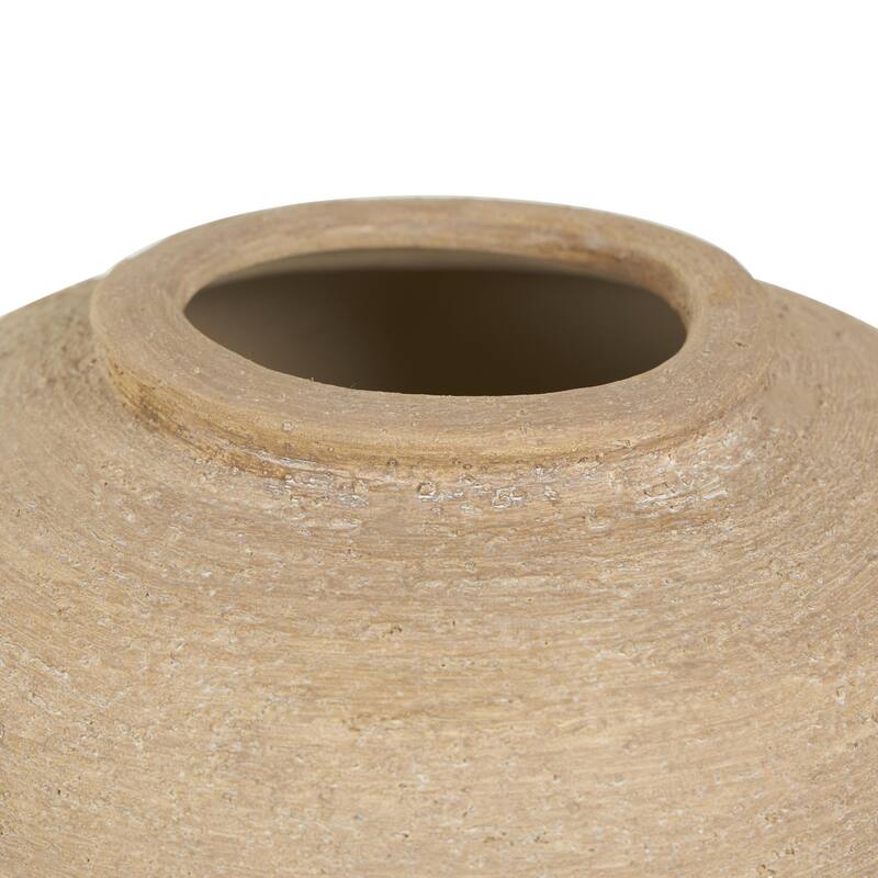 Ceramic Wide Textured Decorative Vase - Beige - Roche River Decor