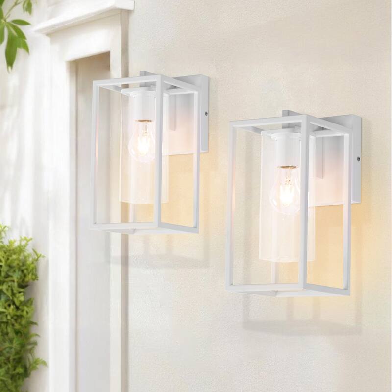 Outdoor Wall Sconce with Clear Glass Shade - 5.8"Wx8.1"Dx12.2"H - White