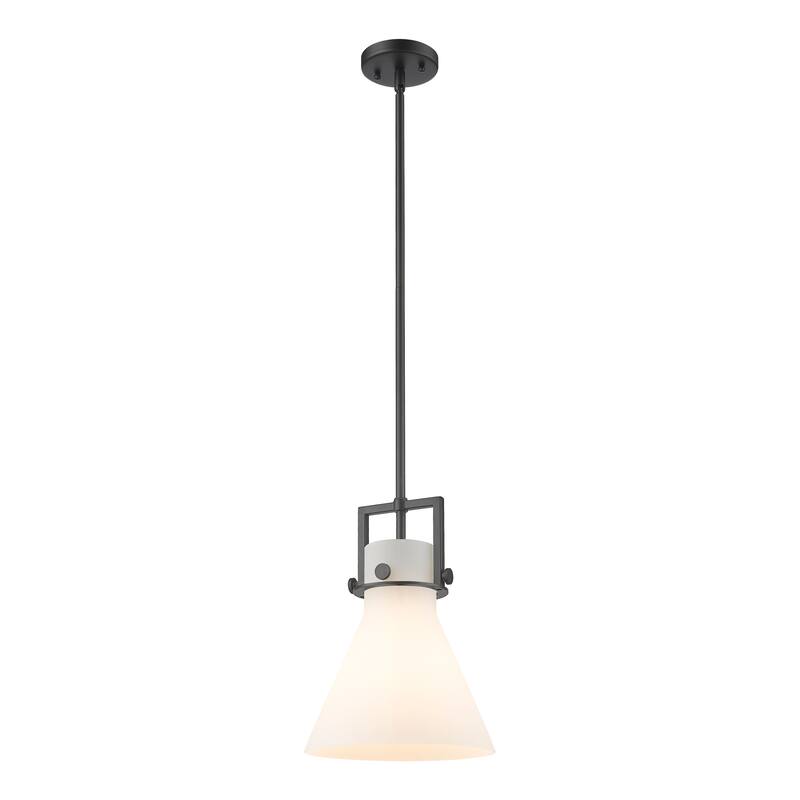Innovations Lighting Newton Cone - 1 Light 10" Stem Hung Pendant - Matte White/Matte Black