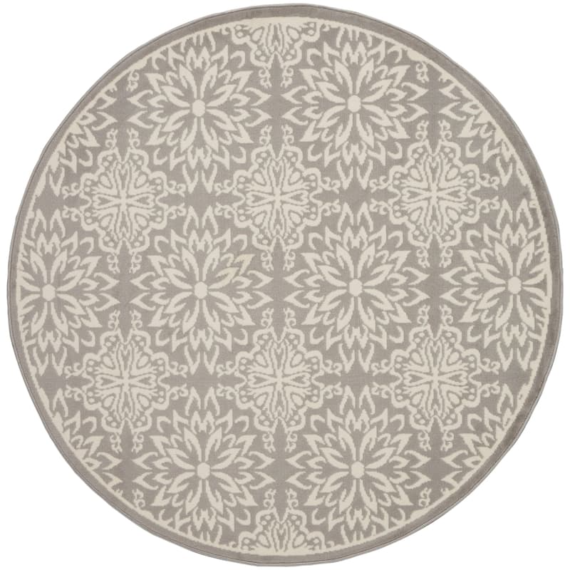 Nourison Jubilant Floral Medallion Area Rug - 8' Round - Grey