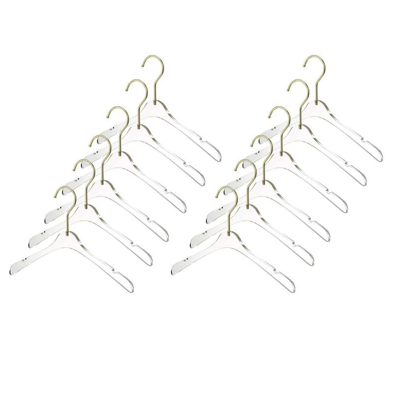 YBM Home Quality Acrylic Clear Hangers - Baby - Gold - 12 Pack