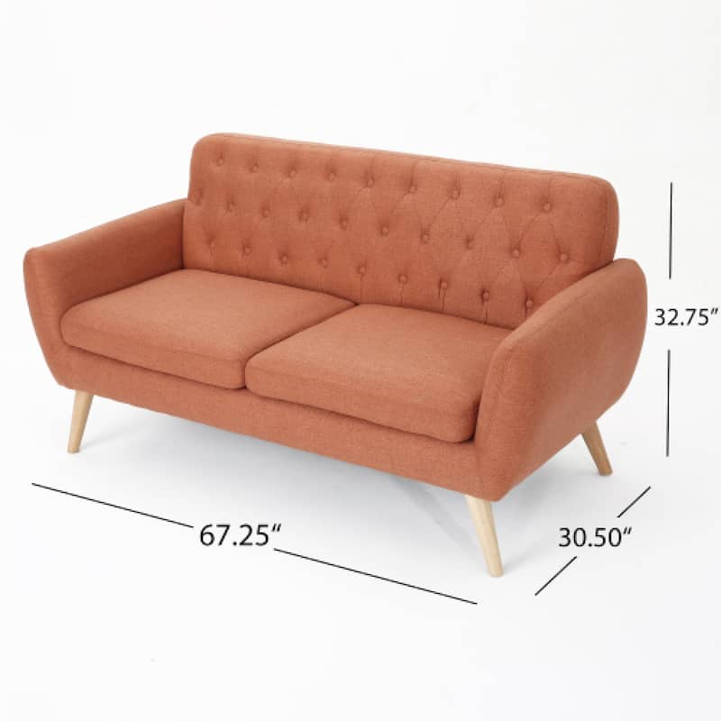Roomfitters Mid-Century Loveseat Sofa, Upholstered Tufted Couch for Living Room, Modern Accent Seating, Burnt Orange