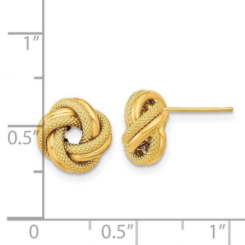 Curata 14k Yellow or White Gold 10mm Textured Double Love Knot Post Earrings