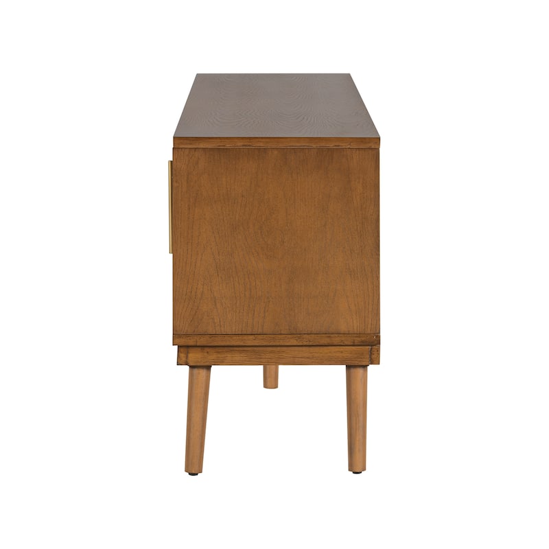 TV Stand Media Console with Fluted Door Cabinets, Solid Wood Legs