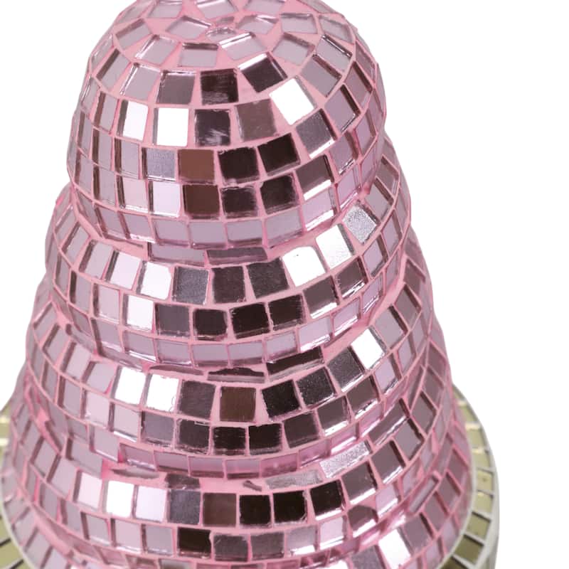 Glass Wood Figurine Mosaic Ice Cream Cone for Home Decor - 9" Pink - 4.25" x 4.25" x 9"