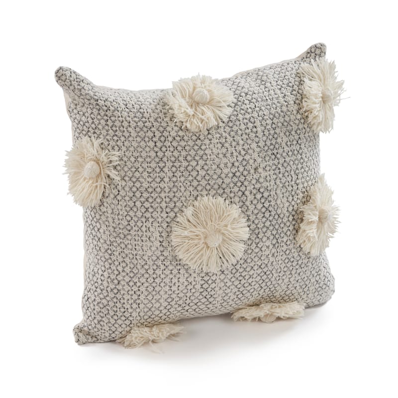 Sevita Willow Gray/Ivory Floral Cotton Throw Pillow, Set of 2