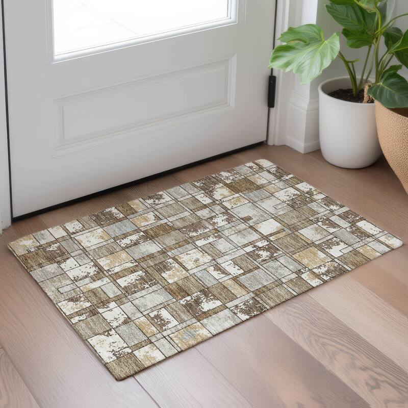 Machine Washable Indoor/ Outdoor Patchwork Chantille Rug