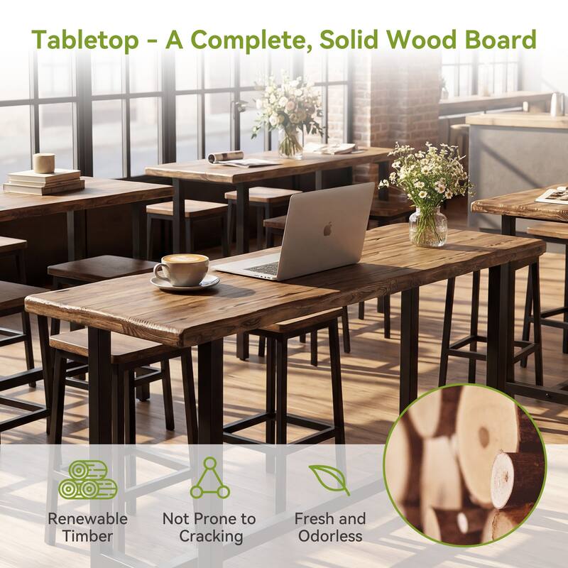 63-Inch Long Bar Table, Solid Wood Long Counter Height Table