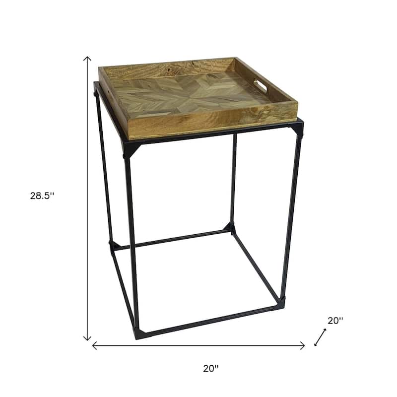 HomeRoots 29" Natural and Black Solid Wood and Iron Square Frame End Table - 20 in. x 28.5 in. x 20 in.