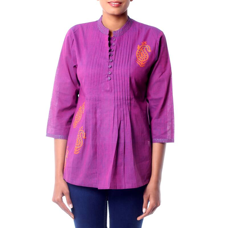 Handmade Cotton 'Wine Delight' Blouse (India)