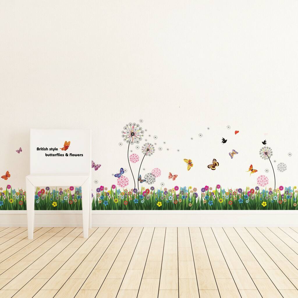 Walplus British Colorful Grass Pink Dandelion Flower Wall Sticker Decor