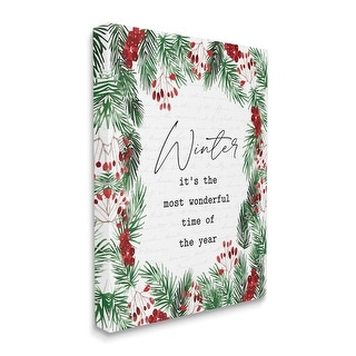 Stupell Most Wonderful Time Winter Phrase Festive Wreath Canvas Wall Art - Multi-Color