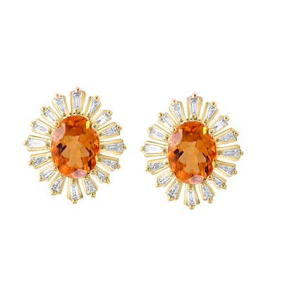 EFFY 14K Yellow Gold Diamond Citrine Stud Earrings