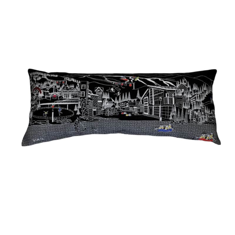 HomeRoots 35" Black Vail Nighttime Skyline Lumbar Decorative Pillow
