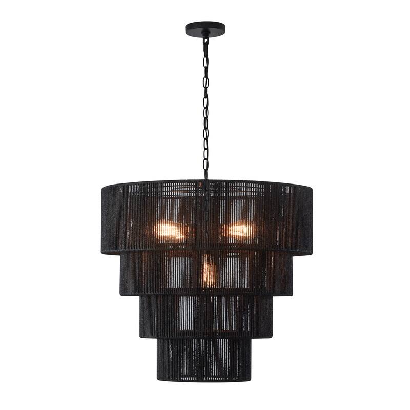 KAWOTI 5-Light 4-Tiered Pendant Light with Rattan Shade