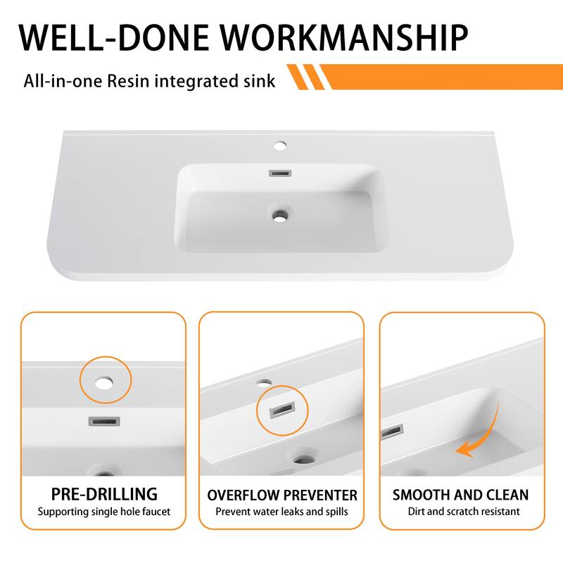 Bathroom Vanity With Resin Sink In 48/60 Inch, Floating Bathroom Vanity With Soft Close Doors