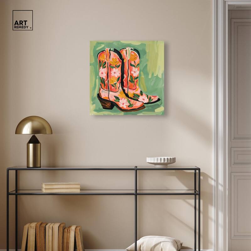 Wildflower Cowboy Boots Canvas by Art Remedy, Gallery Wrapped
