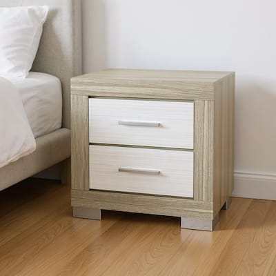 HomeRoots 23" Natural And White Wood Square Two Drawer Nightstand