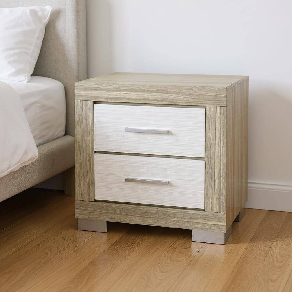 HomeRoots 23" Natural And White Wood Square Two Drawer Nightstand