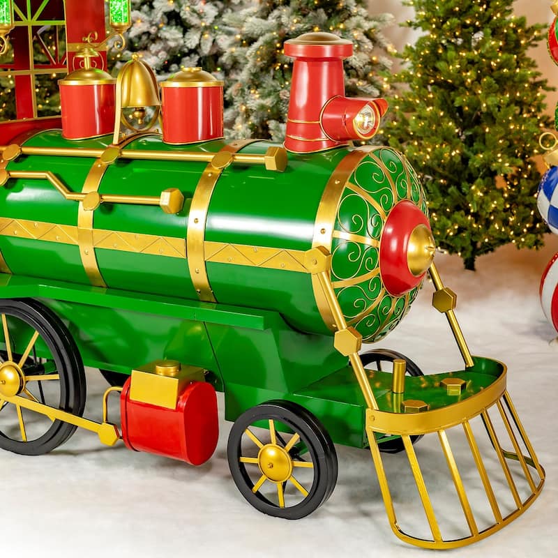 12.5 Foot Long Large Iron Christmas Train with Cart - 15.79"x51.5"x64.75"