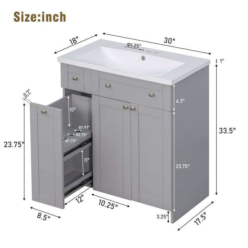 Single Sink 30" Bathroom Vanity with Combo Cabinet and Storage