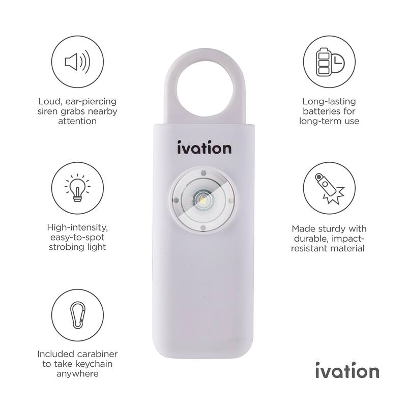 Ivation Personal SOS Keychain Alarm, 125 dB Rechargeable Personal Alarm W/LED Strobe Light