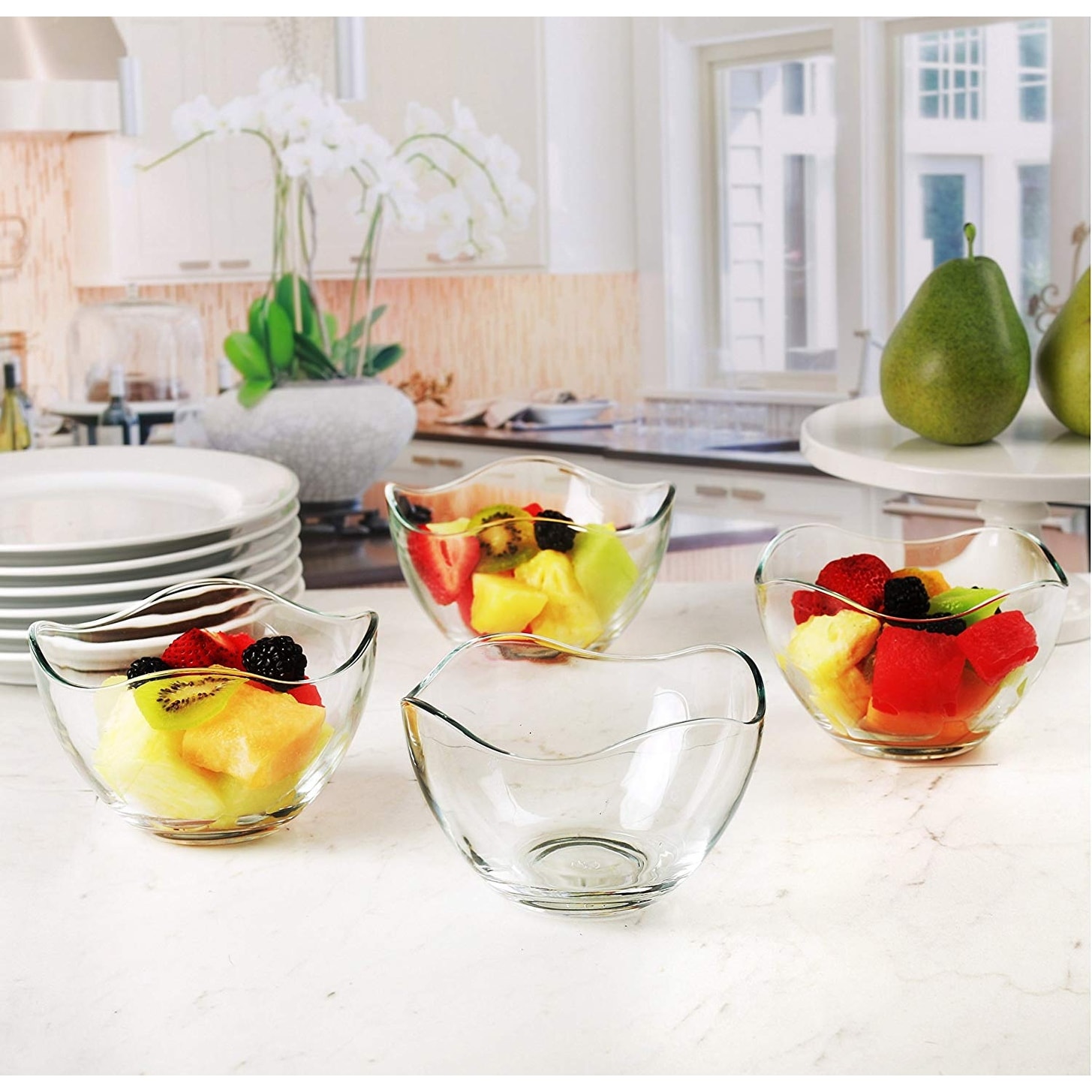 VIPHIEC 3-Pack Square Glass Bowls - 5 Inch Tempered Serving Dishes For Salad, Cereal, Snacks