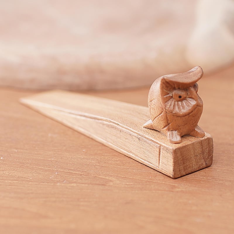 Novica Handmade Mysterious Brown Owl Wood Door Stop